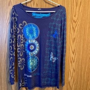 Desigual blue long sleeved ladies top